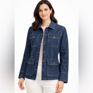 Caribbean Joe Women’s M Denim Jacket‎ Button Up Pockets Utility Casual Vacation